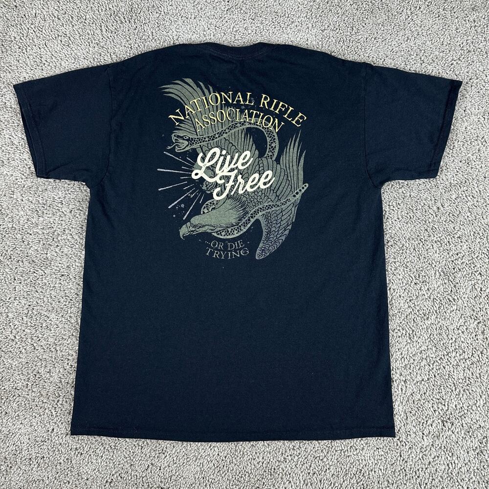 NRA Shirt Mens Large Black Brown USA Bald Eagle Snake Short Sleeve Casual